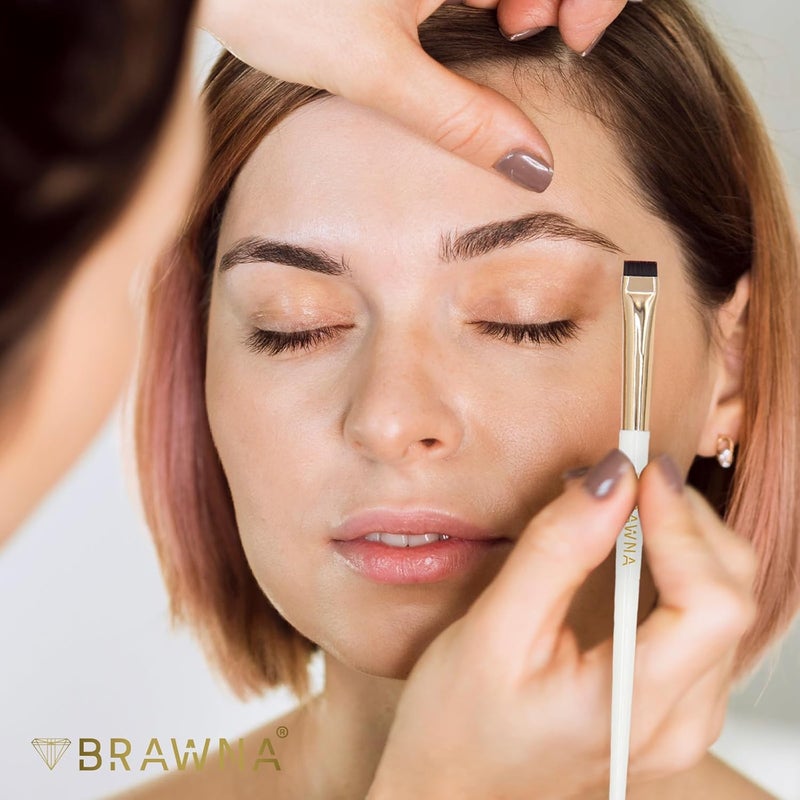 BRAWNA Eyebrow Brush Set - 3 Pcs Angled Precision Eyeliner Makeup Brushes - Brow & Lip Mapping - Concealer Flat Brush - Powder, Cream, Pomade, Paste - Image 4